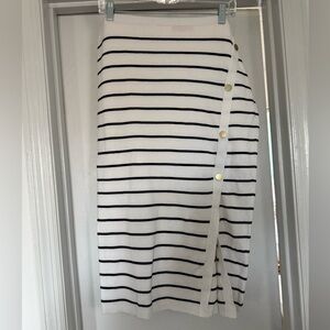 White & Black Striped Knit Sweater Skirt